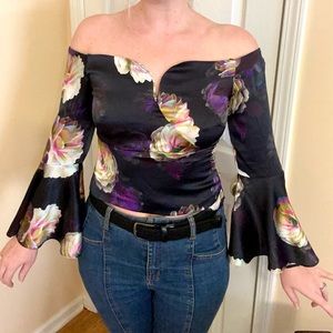 Nicole Miller Artelier silk off shoulder floral top